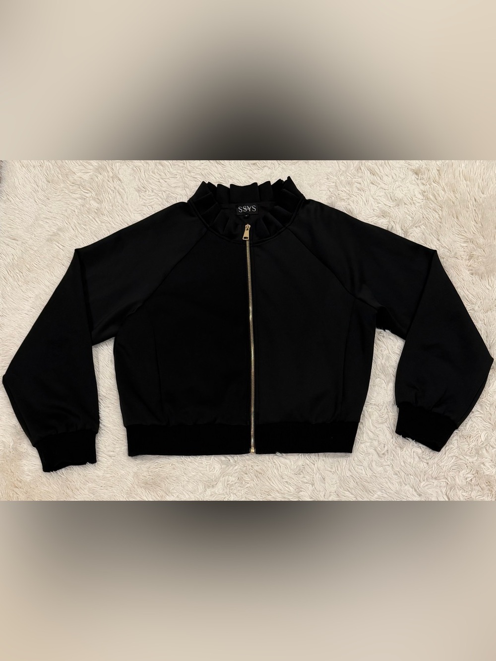 SSYS The Label Black Scuba Ruffle Neck Full Zip Jacket XL Stretch Athleisure - Picture 5 of 10